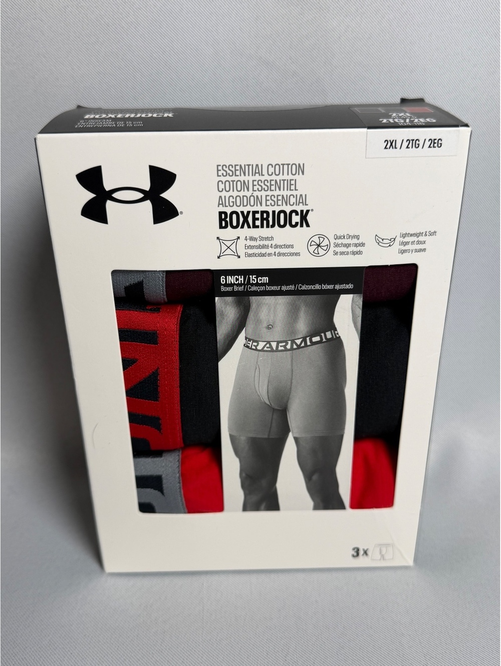Under Armour Essential Cotton Boxerjock 3-Pack Boxer Briefs 2XL